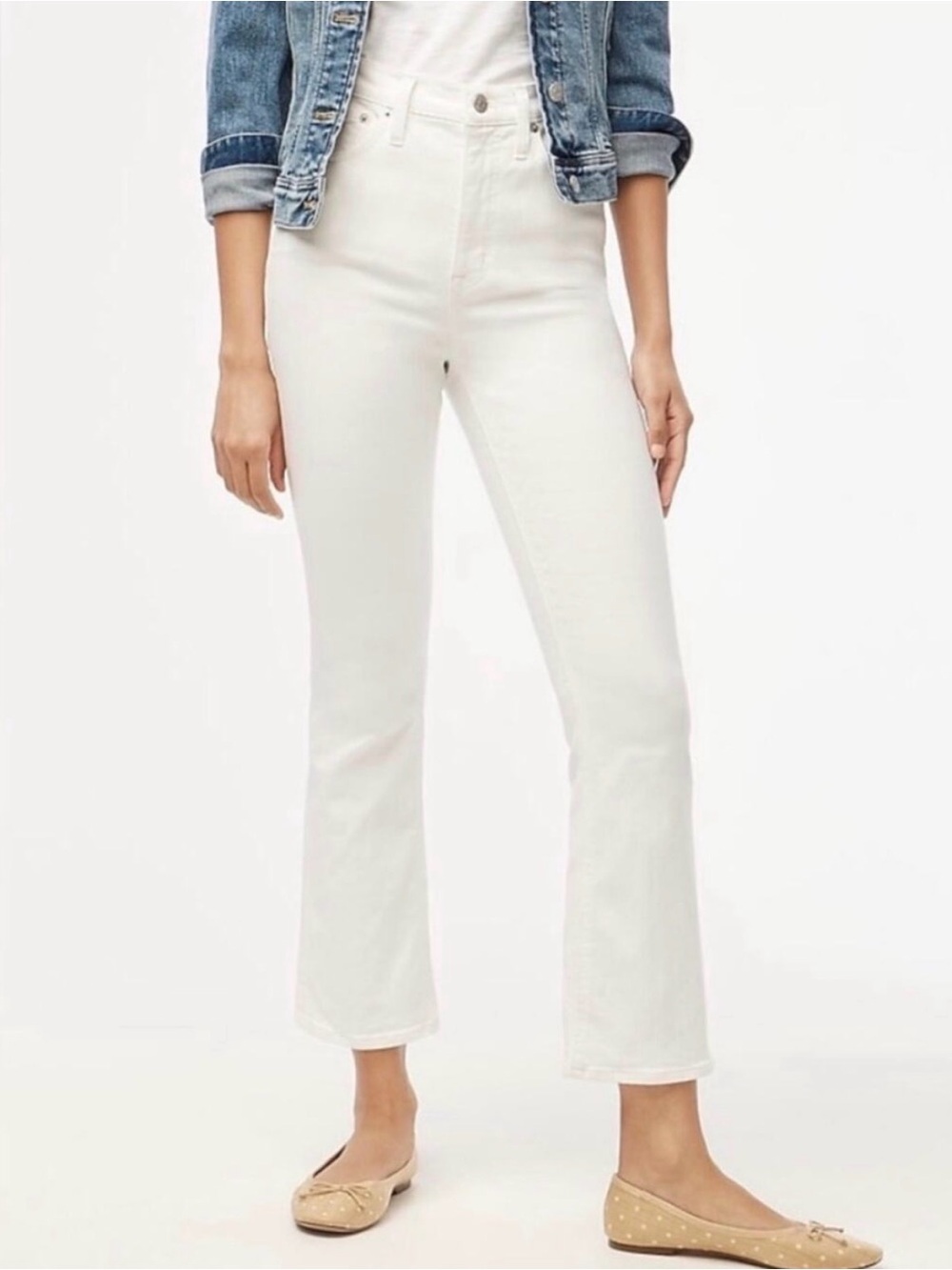 J Crew High Rise Flare Crop White Jeans size 33
